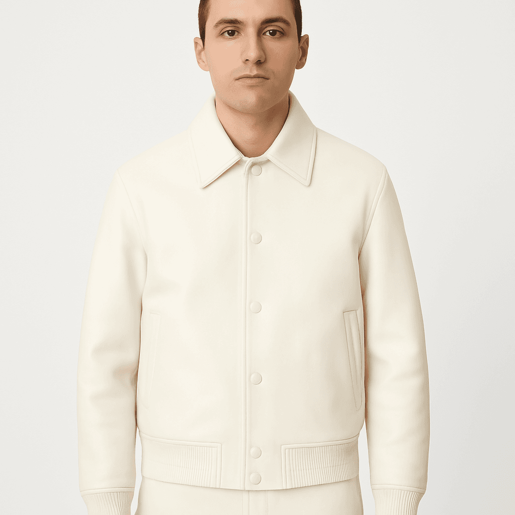 White Leather Varsity Unisex Jacket