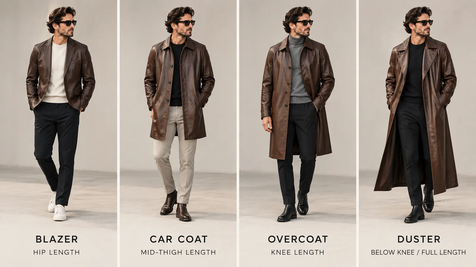 Men’s Leather Coat Length Guide: Blazer, Car Coat, Overcoat & Duster