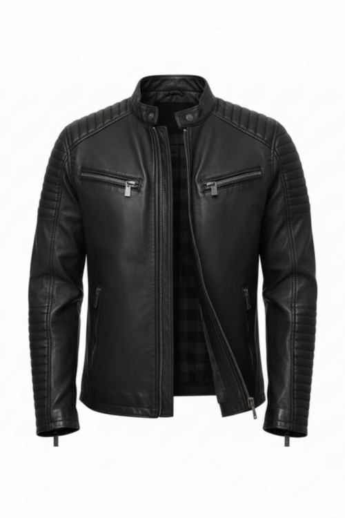 Black Quilted Biker Leather Jacket
