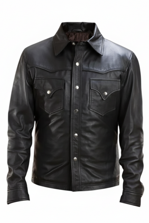 Black Western American Trucker Leather Jacket