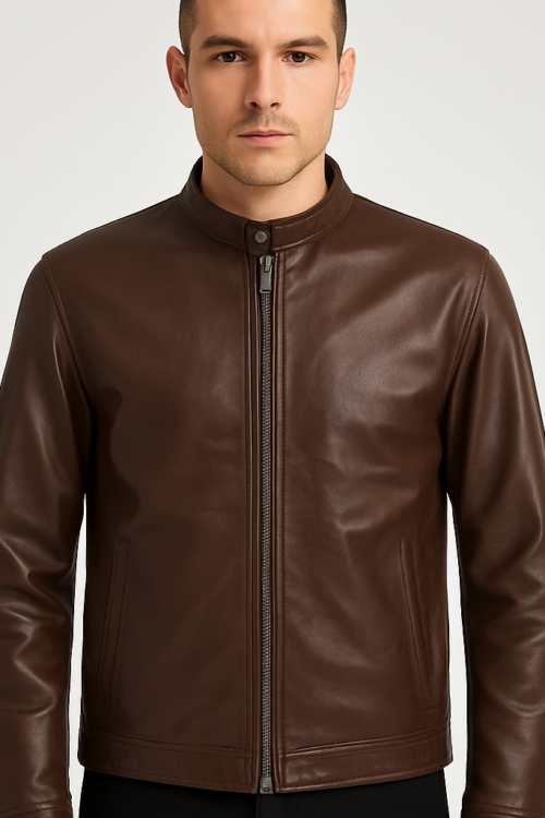 Cafe Racer Brown Genuine Leather Zipper Jacket