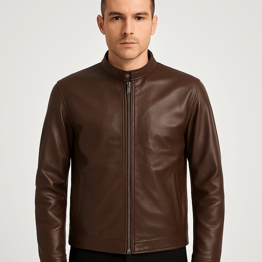 Cafe Racer Brown Genuine Leather Zipper Jacket