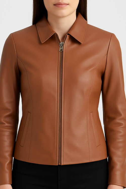 Colette Brown Leather Jacket For Women’s
