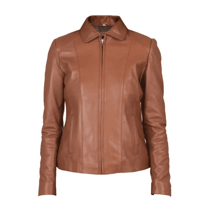 Colette Brown Leather Jacket For Women's - Image 2