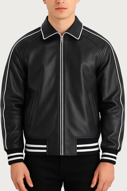 Cooper Black Leather Varsity Jacket for Men