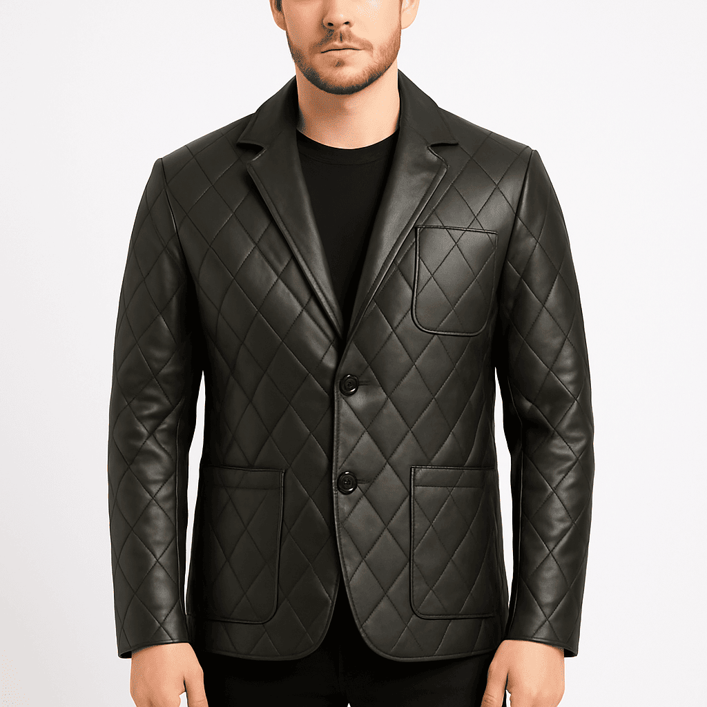 Elton men's quilted black real leather blazer