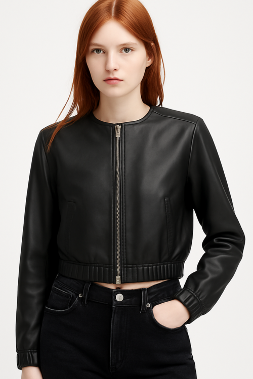 Everly Women’s Black Bomber Leather Jacket