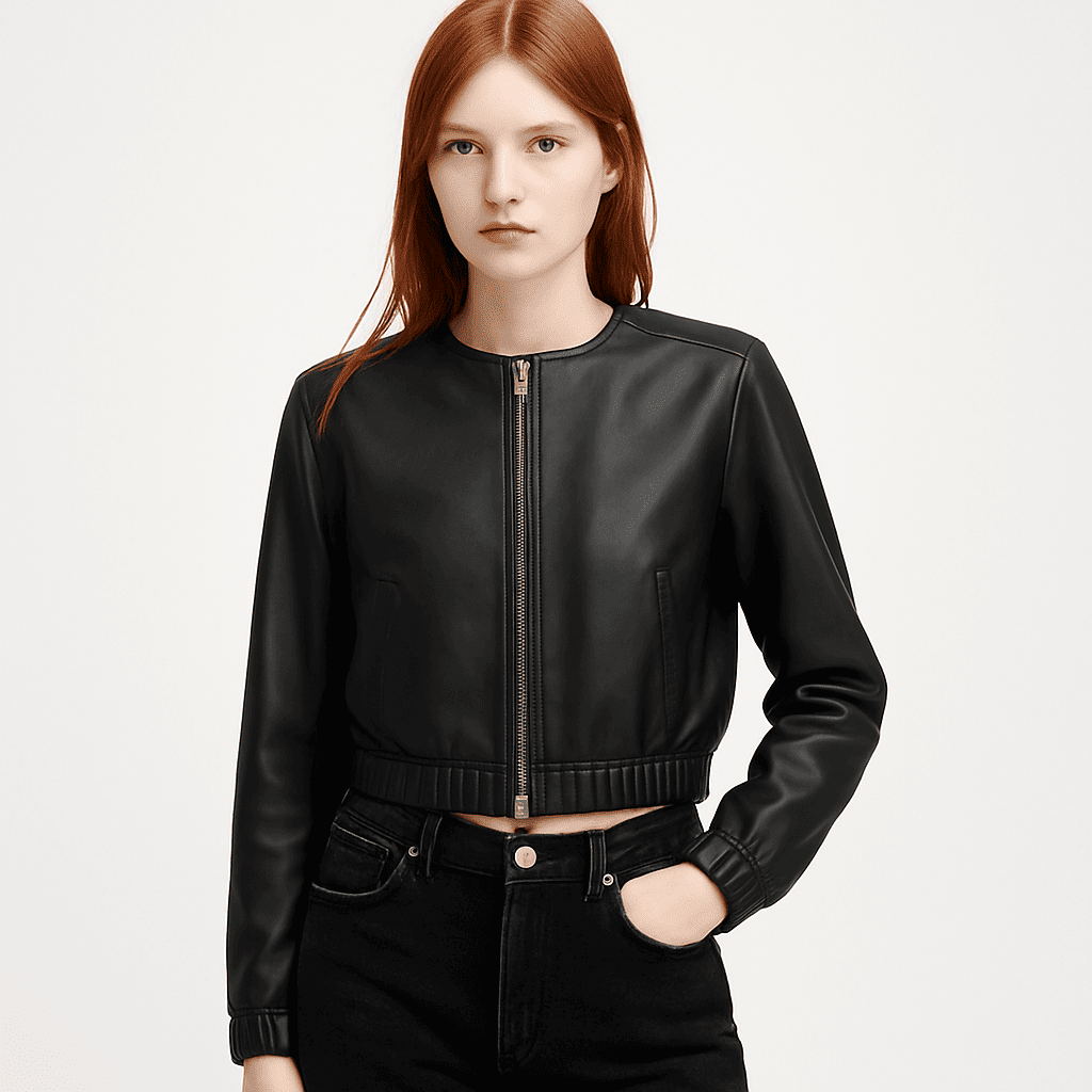 Everly women's black bomber leather jacket