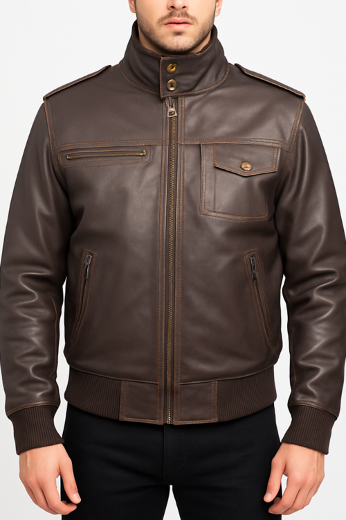 Glen Street Men’s Brown Leather Bomber Jacket