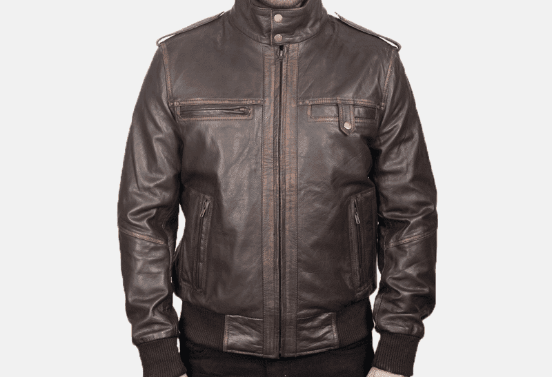 Glen Street Men's Brown Leather Bomber Jacket - Image 2
