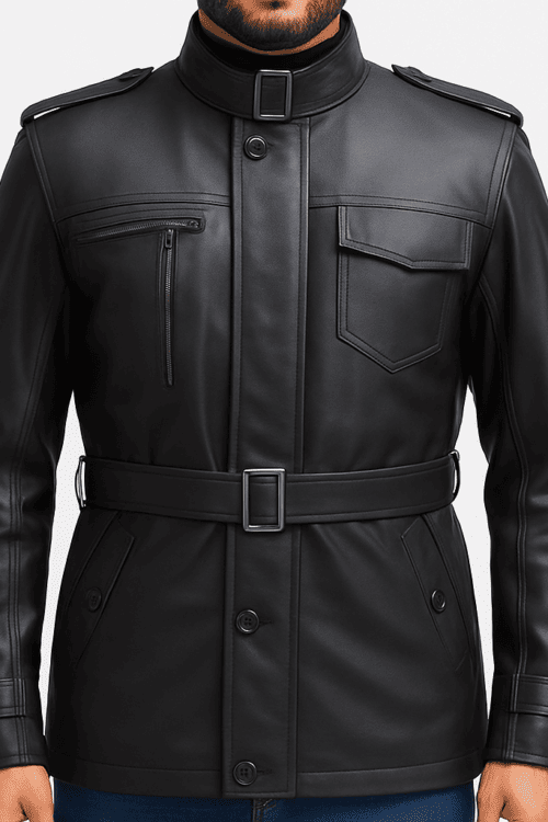 Hunter Black Leather Jacket for Men