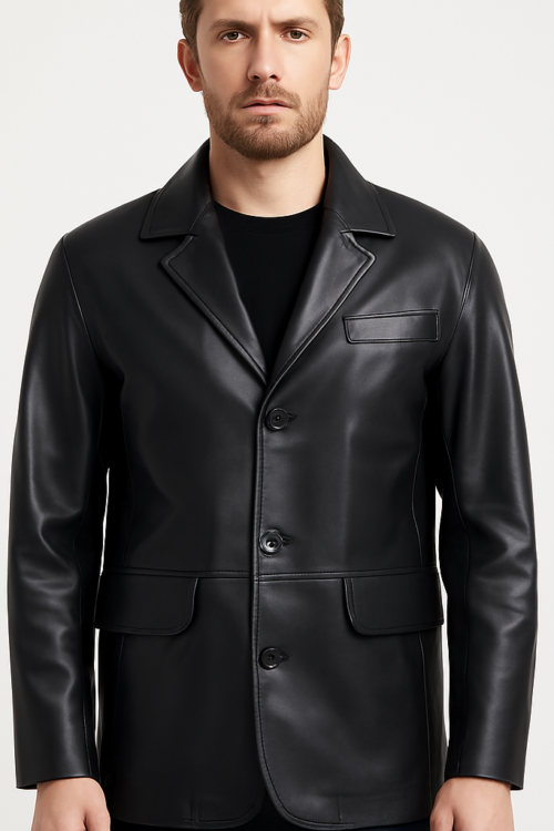 James Men’s Black Leather Coat Blazer
