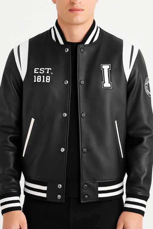 Liberte Illinois Men’s Black Leather Varsity Jacket