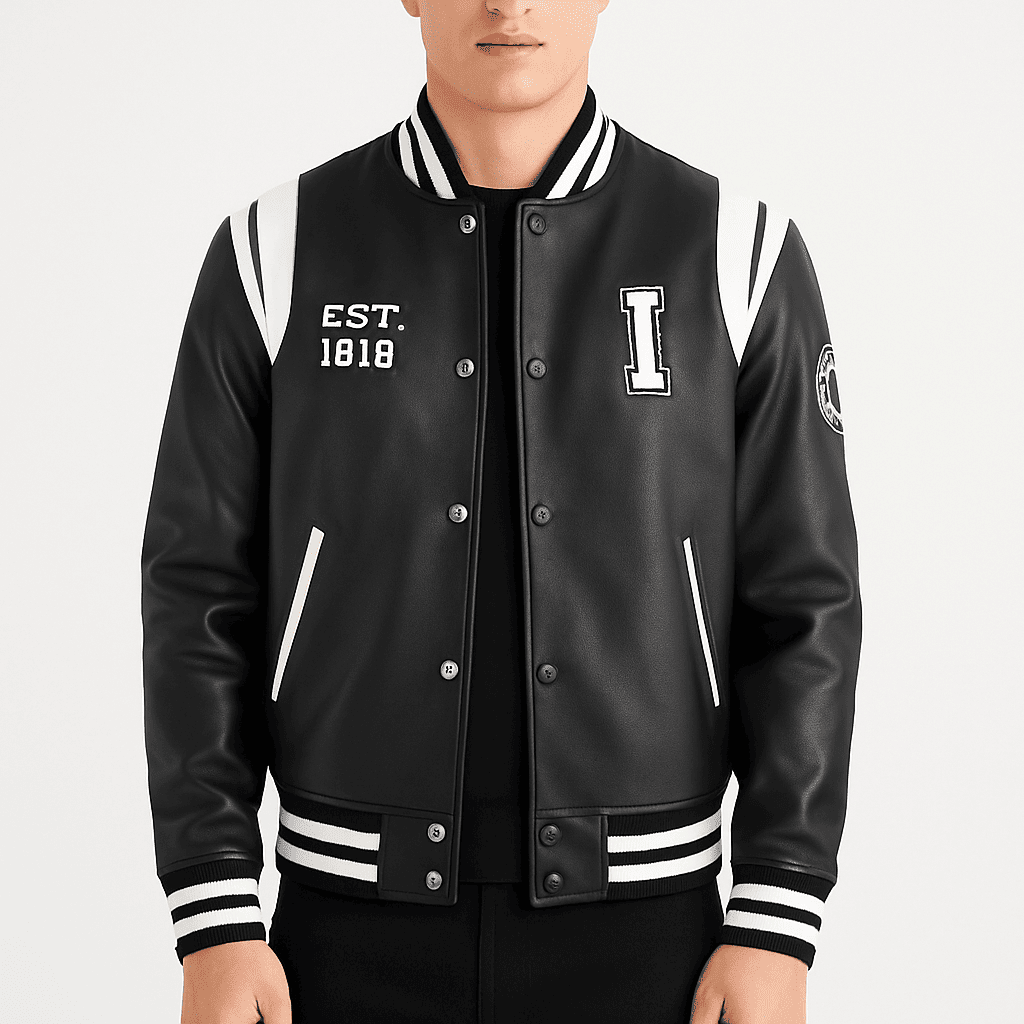 Men's Liberte Illinois black leather varsity jacket