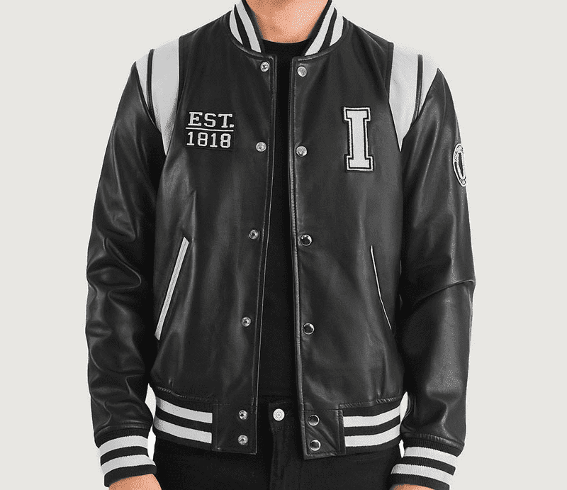 Liberte Illinois Men's Black Leather Varsity Jacket - Image 2