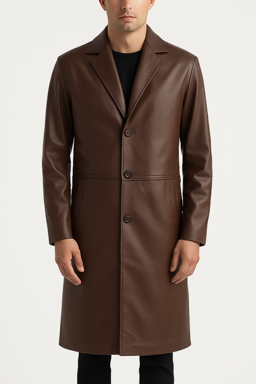 Mateo Brown Leather Single-Breasted Men’s Leather Coat