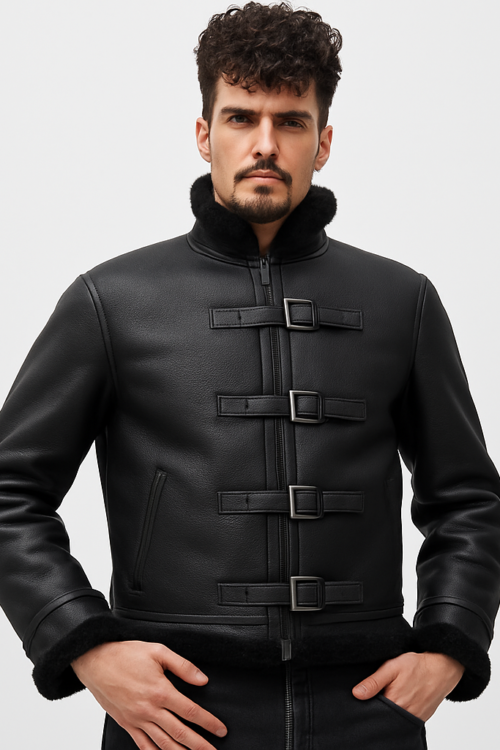 Men’s B3 RAF Black Sheepskin Motorcycle Leather Jacket