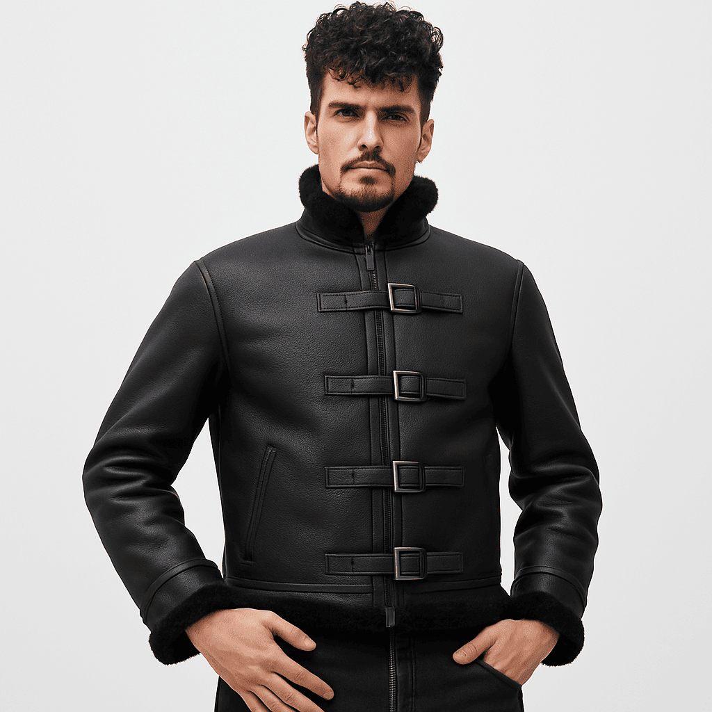 Men's B3 RAF black sheepskin motorcycle leather jacket
