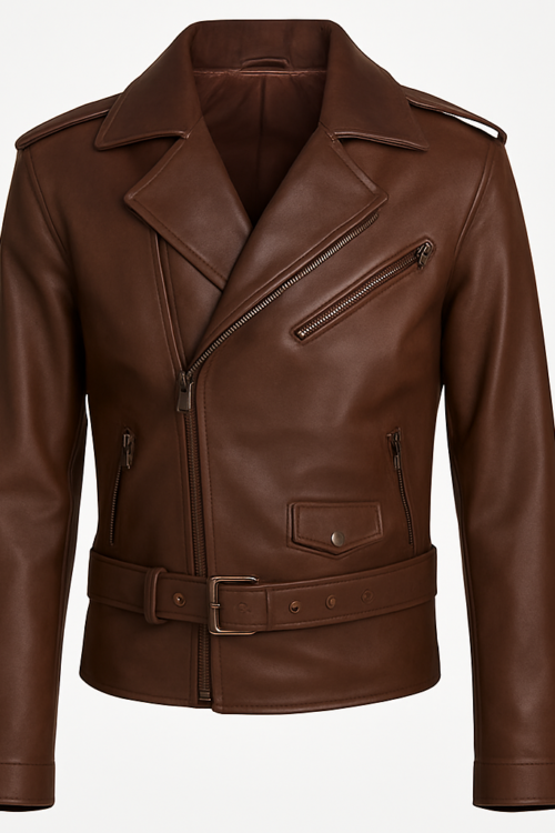 Men’s Biker Brown Genuine Leather Jacket