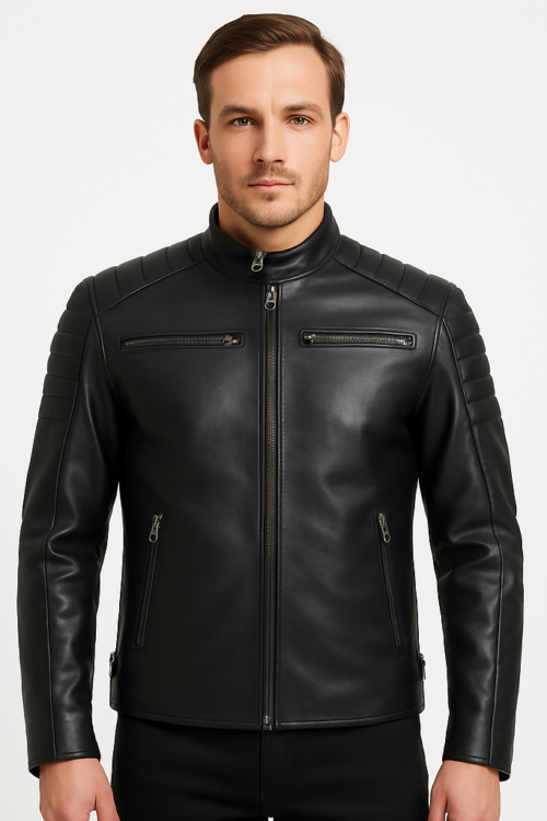 Men’s Black Cafe Racer Leather Jacket