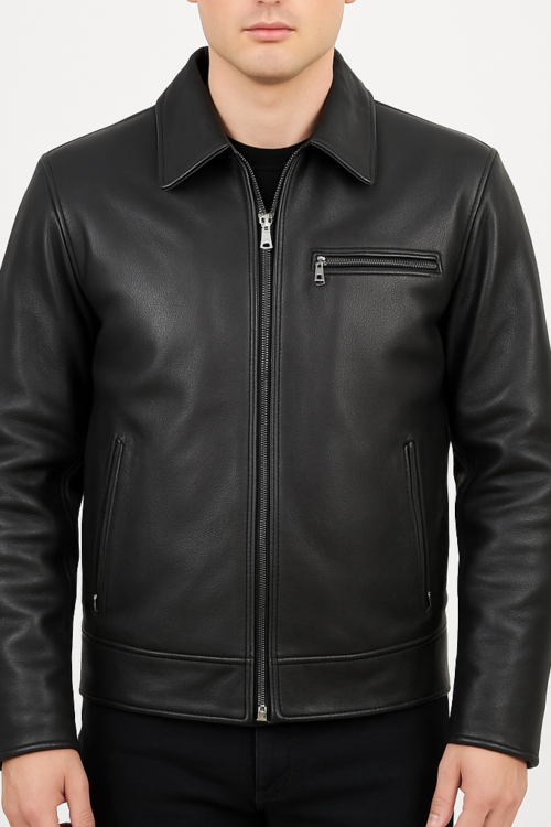 Men’s Black Cowhide Leather Harrington Jacket
