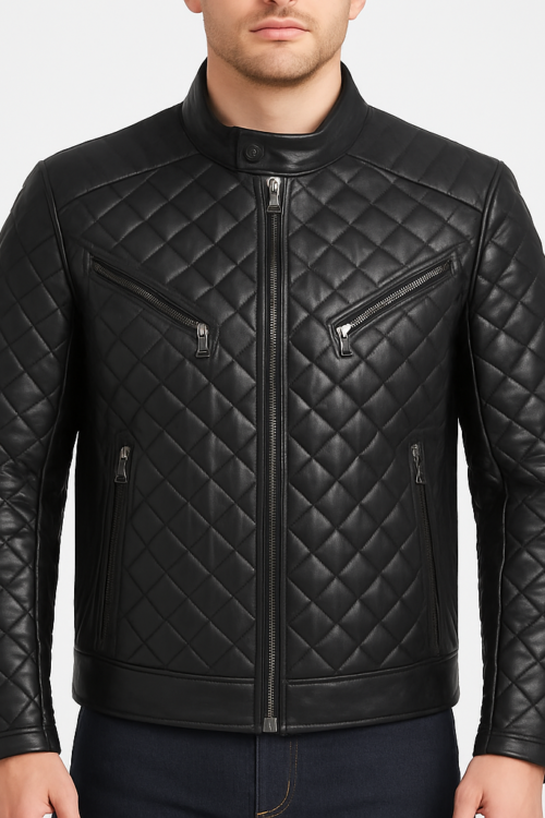 Men’s Black Full Quilted Real Leather Jacket