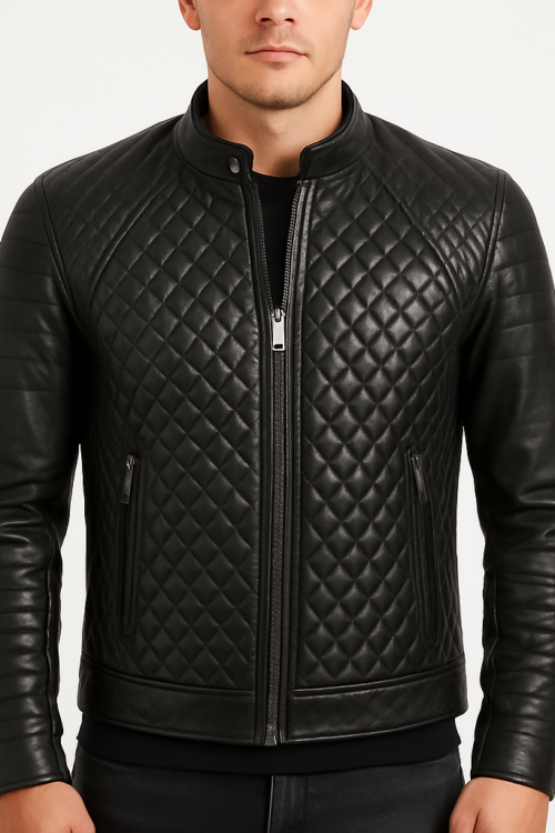 Men’s Black Quilted Genuine Leather Jacket