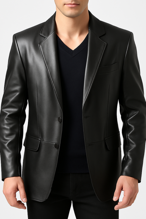 Men’s Black Real Genuine Leather Blazer
