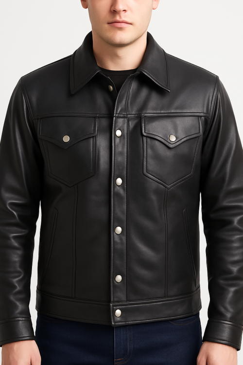 Men’s Black Western American Trucker Jacket