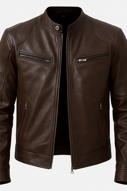 Men’s Brown Genuine Leather Motorcycle Jacket