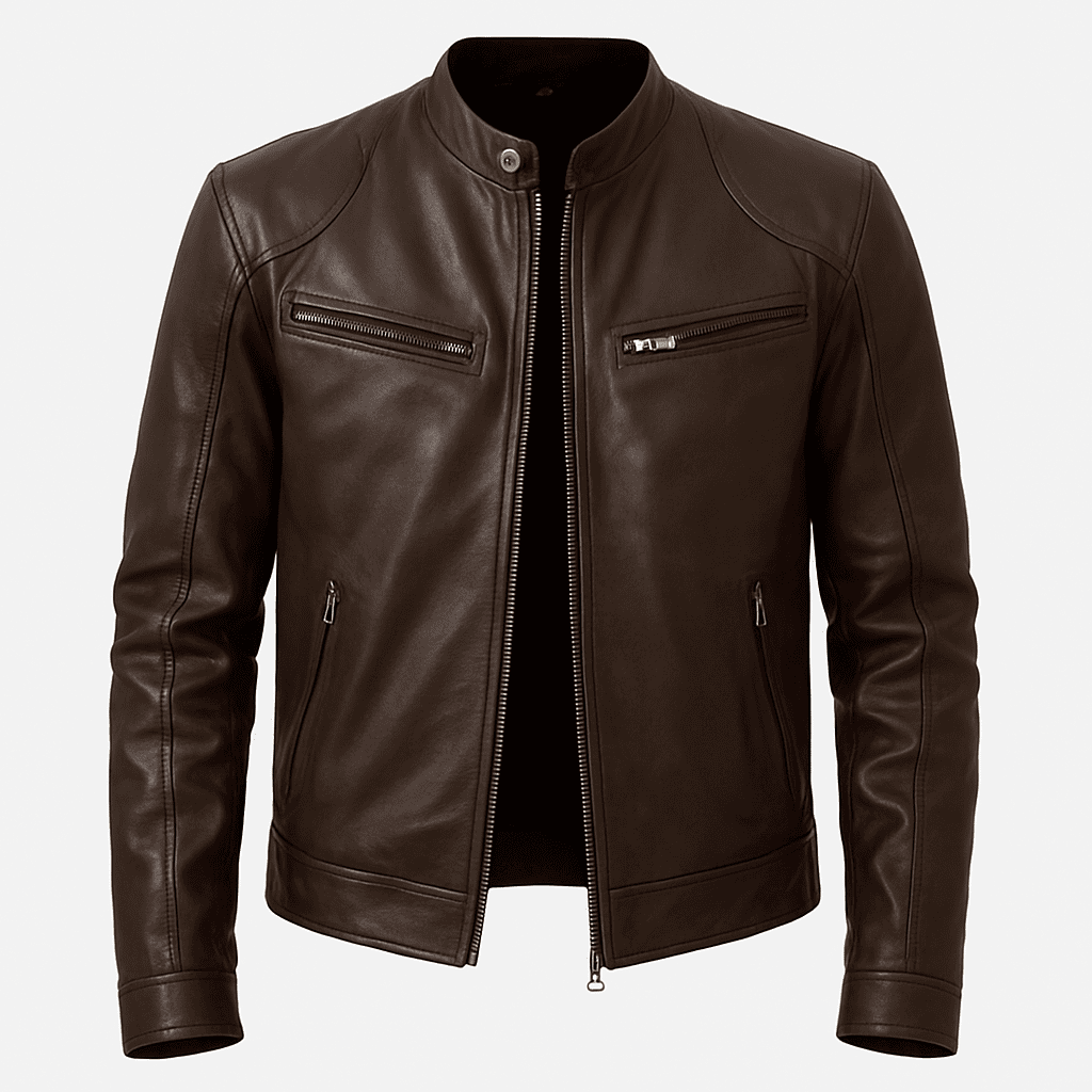 Men's brown genuine leather motorcycle jacket