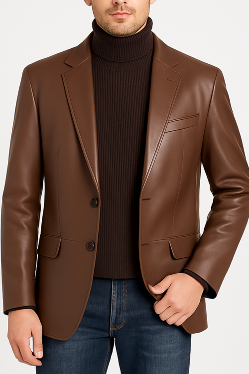 Men’s Classic Brown Genuine Leather Blazer