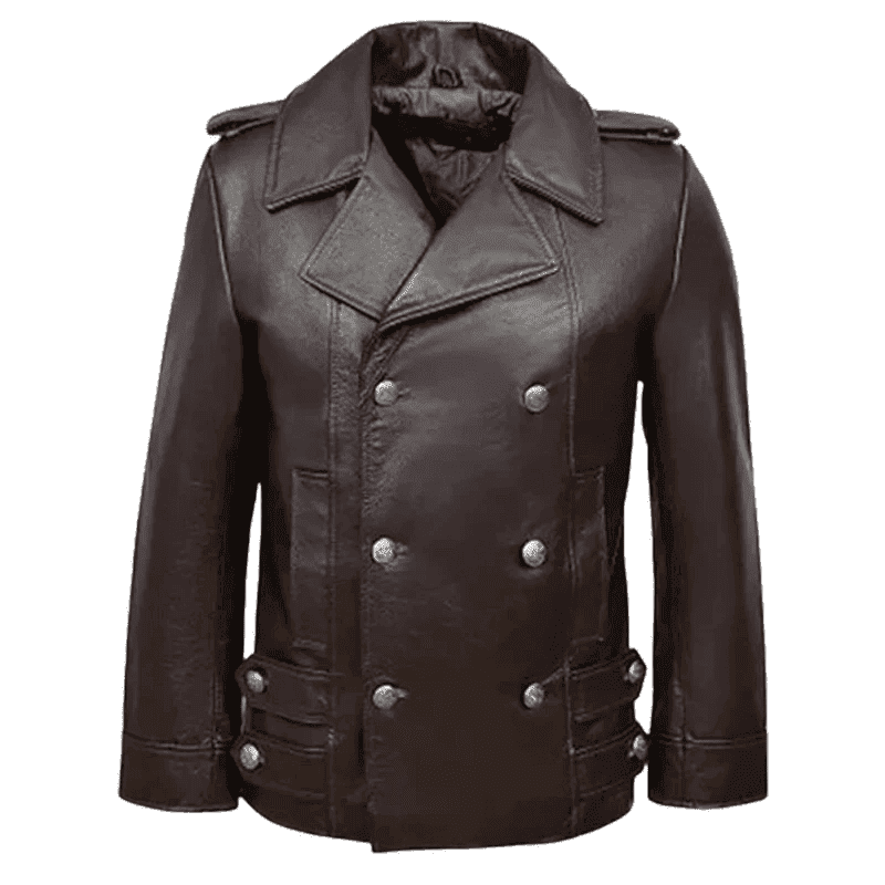 Men's Dark Brown Leather Blazer with Shirt Style Collar - Image 2