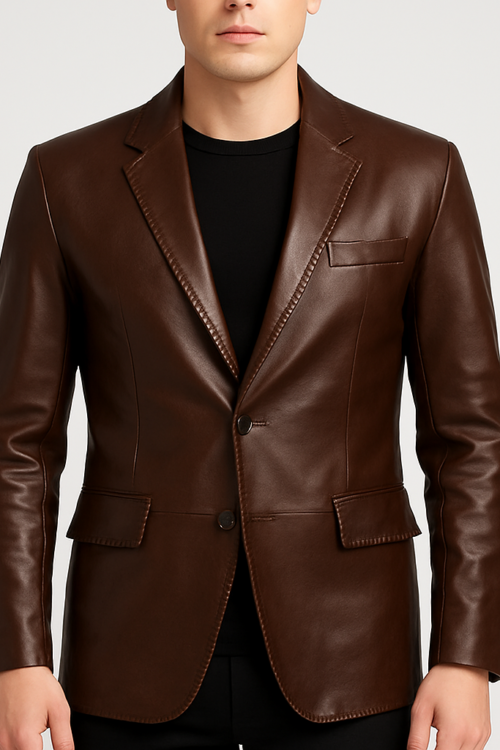 Men’s Dark Brown Real Leather Blazer