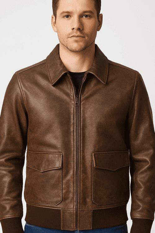 Men’s Distressed Brown Motorcycle Jacket