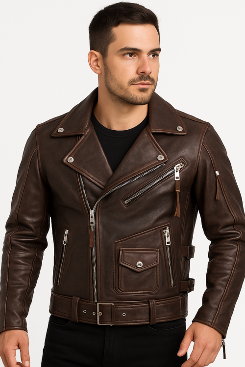 Men’s Genuine Cowhide Leather Motorcycle Jacket