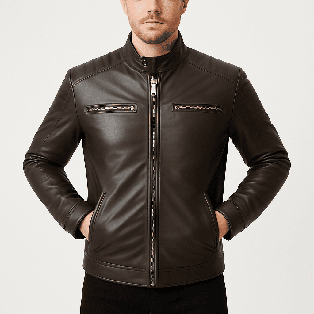 Men's handmade slim fit leather jacket