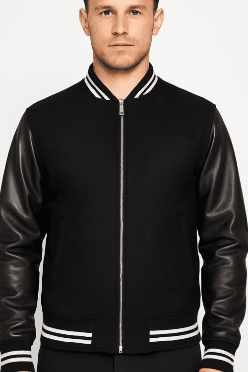 Men’s Harrison Black Leather Varsity Jacket