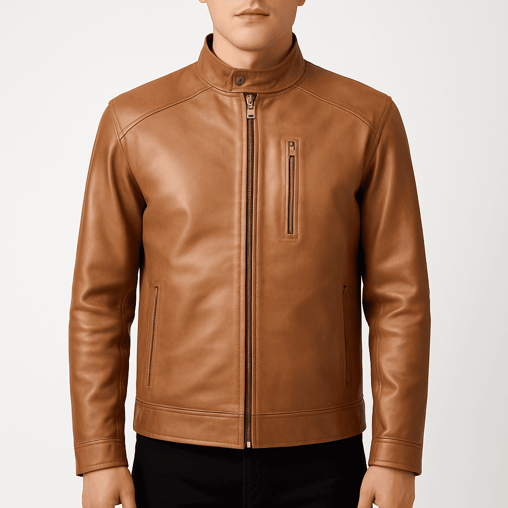 Men's light brown genuine leather jacket