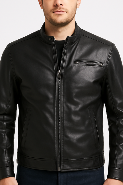 Men’s Mark Black Leather Racer Jacket