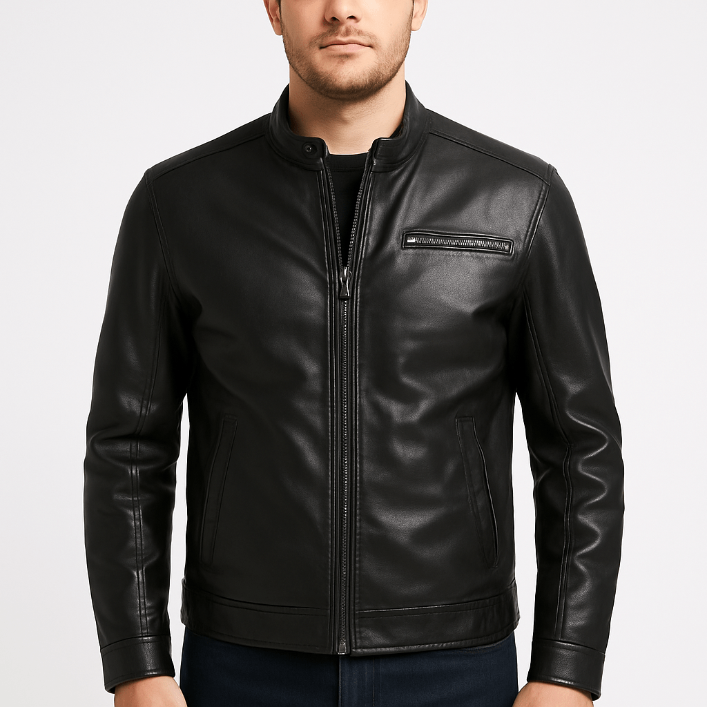 Men's Mark Black Leather Racer Jacket in black