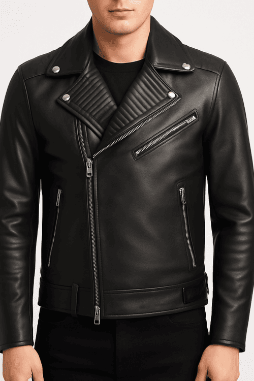 Men’s Black Quilted Biker Leather Jacket