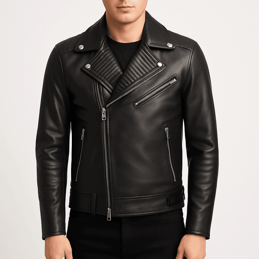Men's distressed brown motorcycle jacket