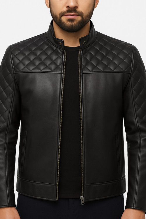 Men’s Quilted Black Leather Jacket
