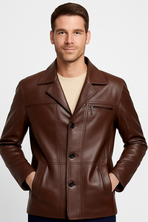 Men’s Real Brown Leather Blazer Coat