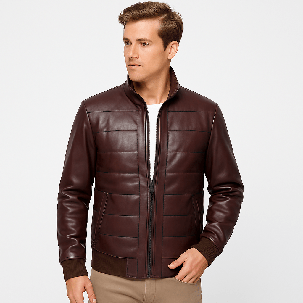 Men's real maroon antique leather bomber jacket