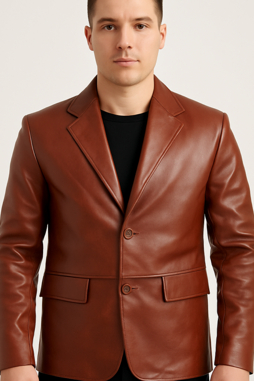 Men’s Slim Fit Brown Genuine Leather Blazer
