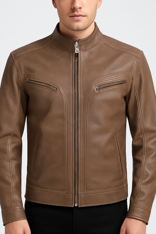 Men’s Slim Fit Brown Genuine Leather Jacket