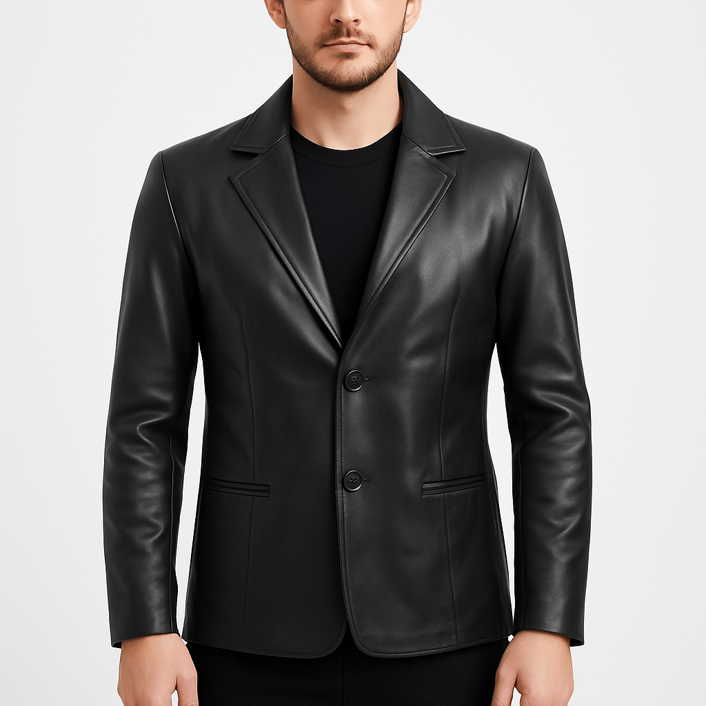 menaeurotms-two-button-black-leather-blazer