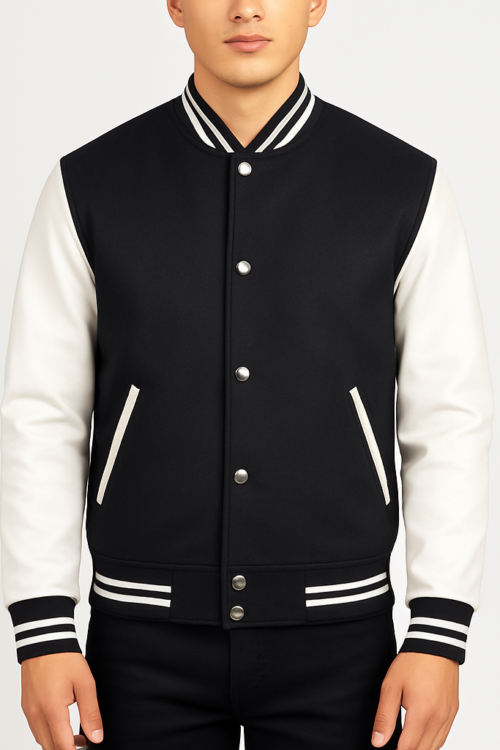 Men’s Letterman Black White Varsity Jacket